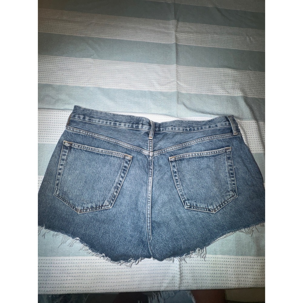 AGOLDE Parker High Rise Distressed Denim Shorts Medium Wash Blue Cut Offs - Picture 8 of 8